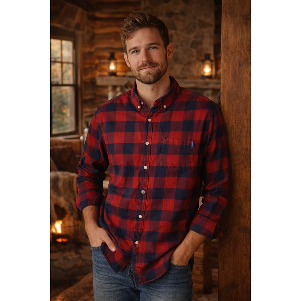 The Nutter By Chubbies Red & Navy Buffalo Plaid Button-Down Shirt Size L
